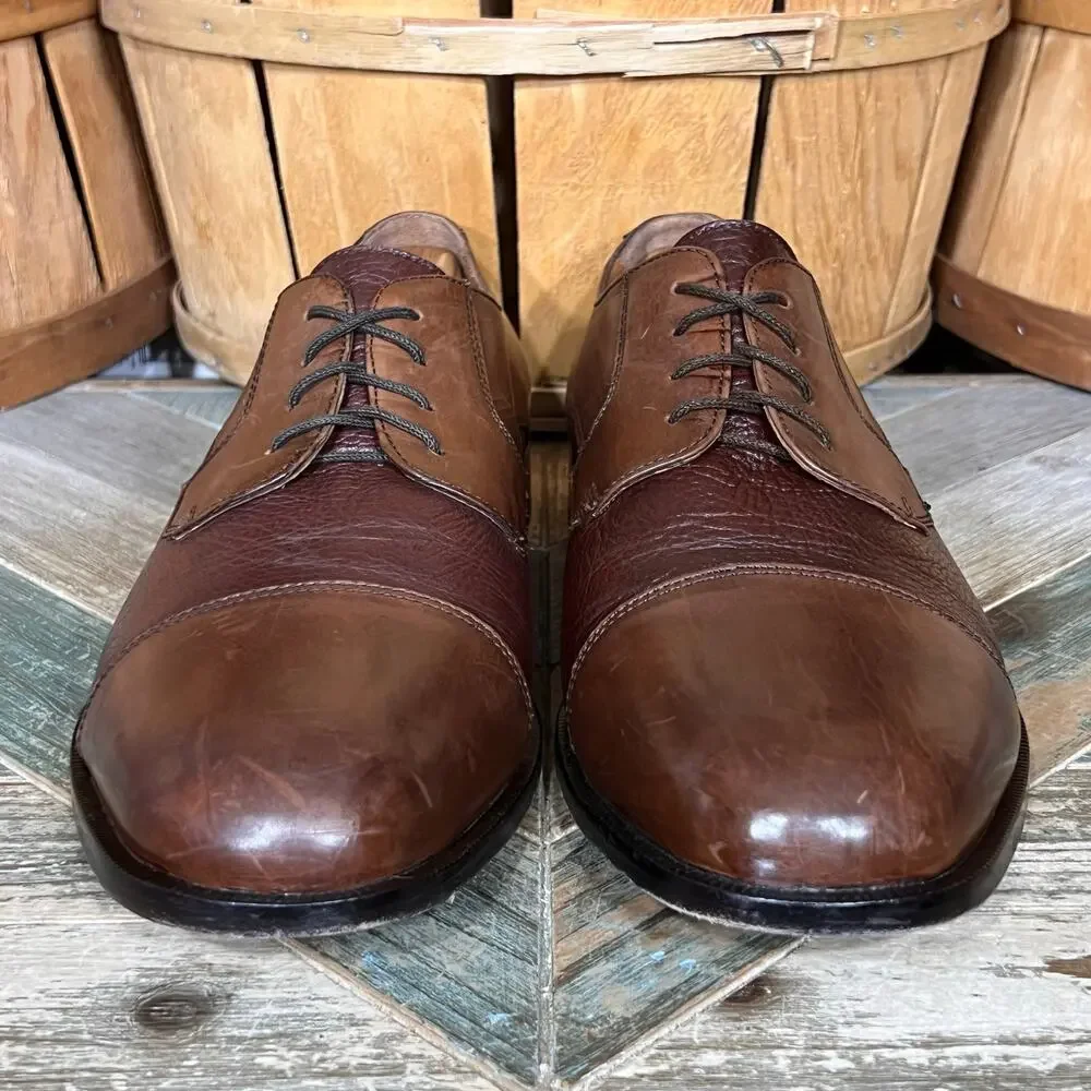 Clarks Bostonian 2-Tone Full Grain Brown Leather Saddle Oxfords Mens 15 WIDE